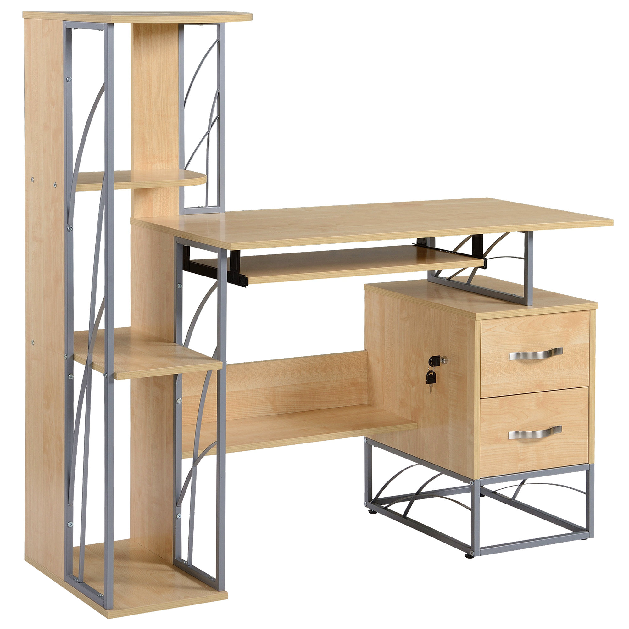 Latitude Run® Modern Computer Desk With 4-Tier Bookshelf, Home Office ...
