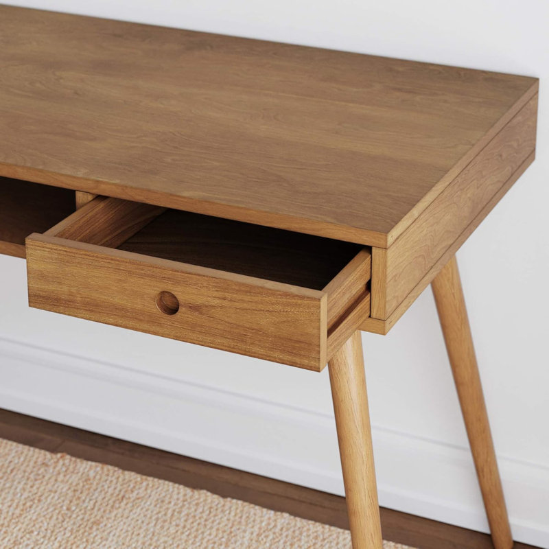 Parker Light Brown Wood Mid-Century Desk with Drawer