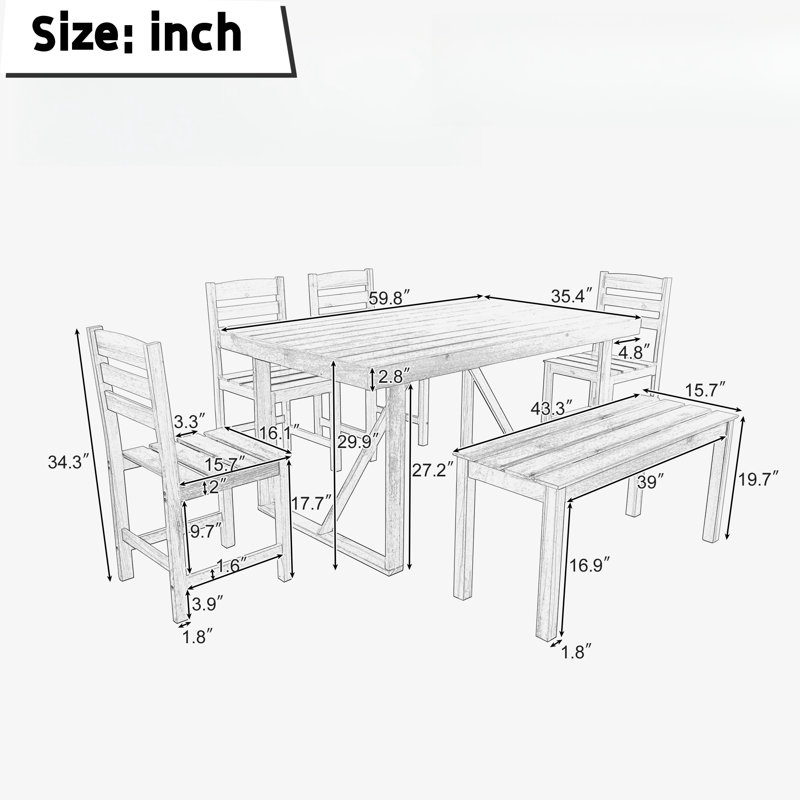 Ensemble de salle à manger rectangulaire pour 6 personnes Nathenial, Naturel