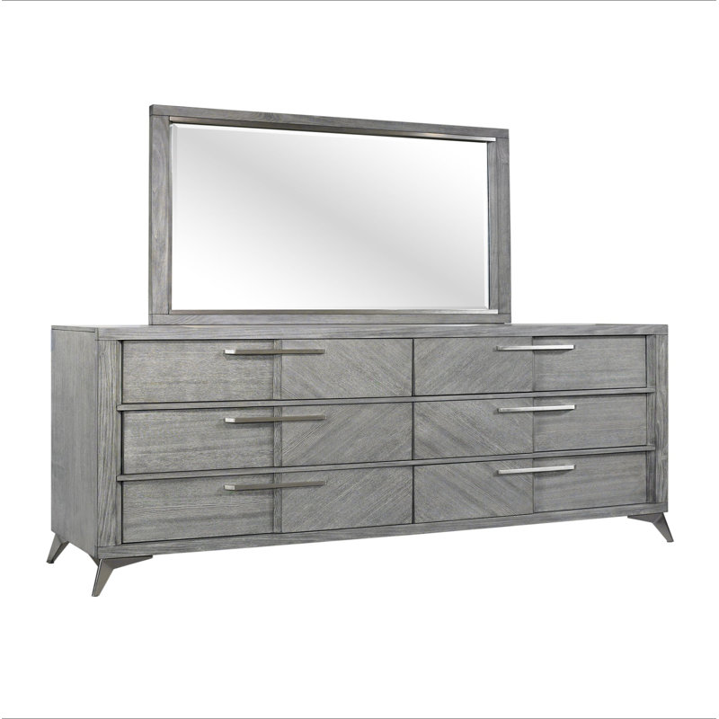 Commode 6 tiroirs en placage assorti gris