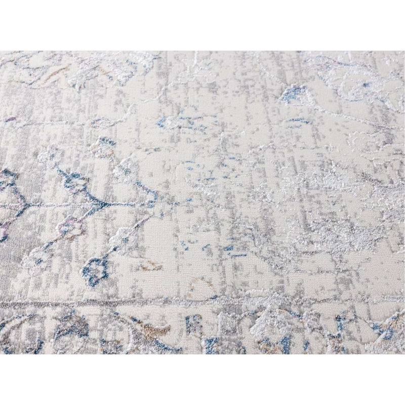 Tapis floral en polyester tissé à la machine Burghild, Rectangle 5 pi 3 po x 7 pi 7 po