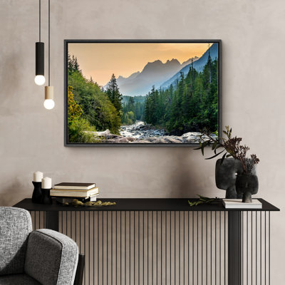 Misty Mountain Valley with River and Forest - Pictures Extra Large Framed Canvas Print Wall Art