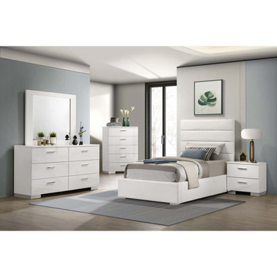 Modern Upholstered Platform Bed with Channel Tufted Headboard