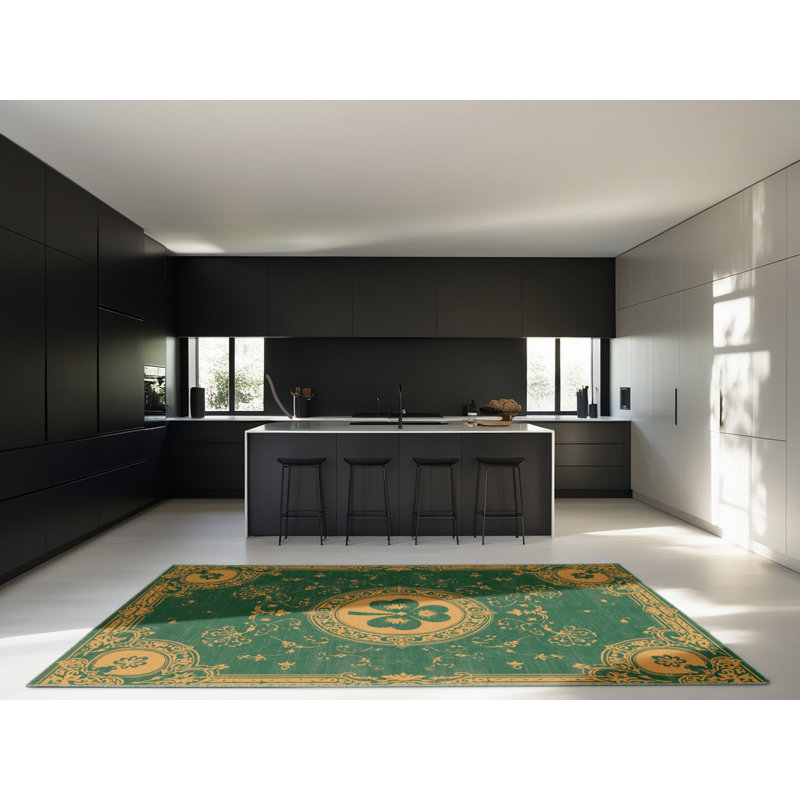 Tapis moelleux moelleux à motif abstrait moderne et contemporain Feuerstein St Patties - reliure vert sauge, 2 x 5