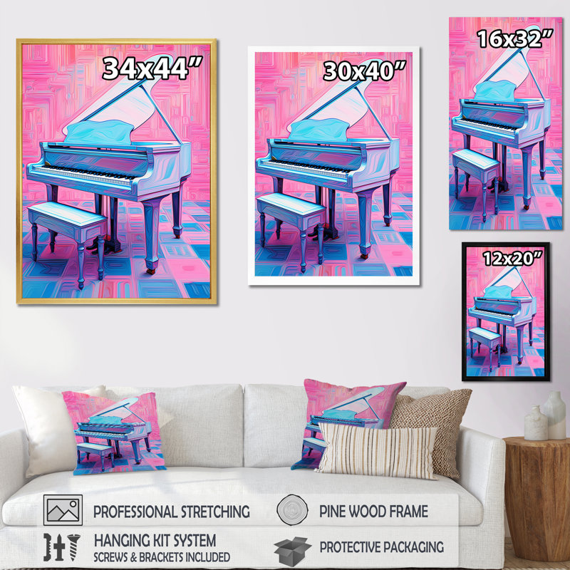 Piano, réverbération rétro I, Cadre doré simple, H 40 po x l 30 po x P 1,5 po