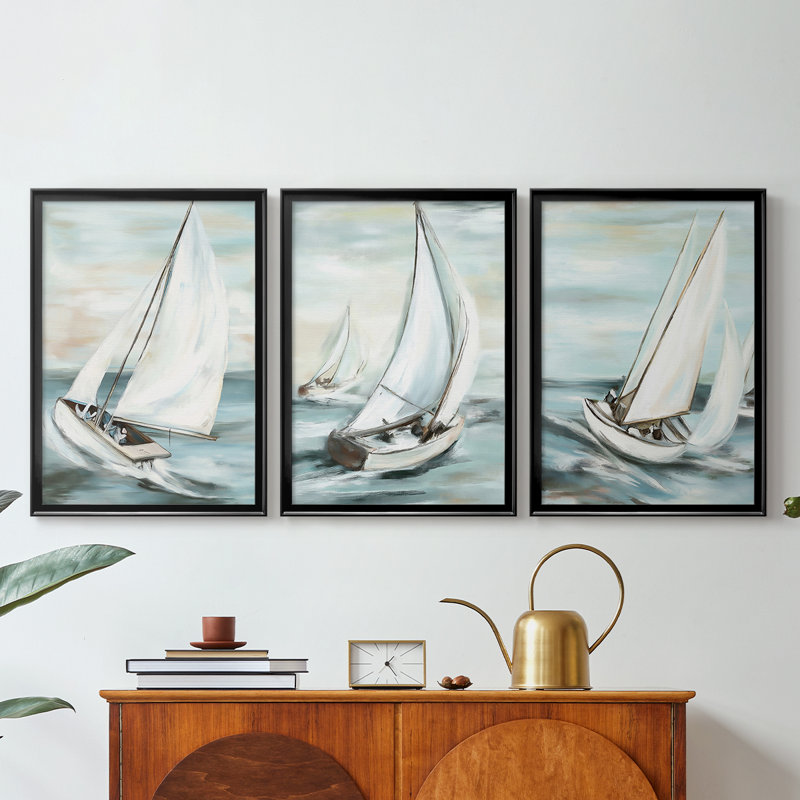 NAUTICAL Series Liv - Toile tendue avec châssis sur mesure - 3 pièces, Noir, H 21 po x l 30 po