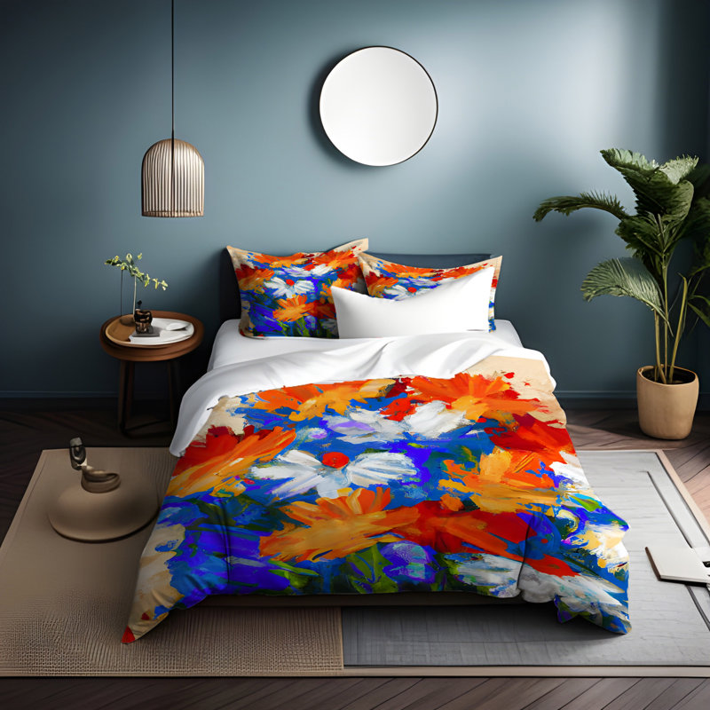 Polyester Floral Duvet Cover, King Duvet Cover + 2 King Shams