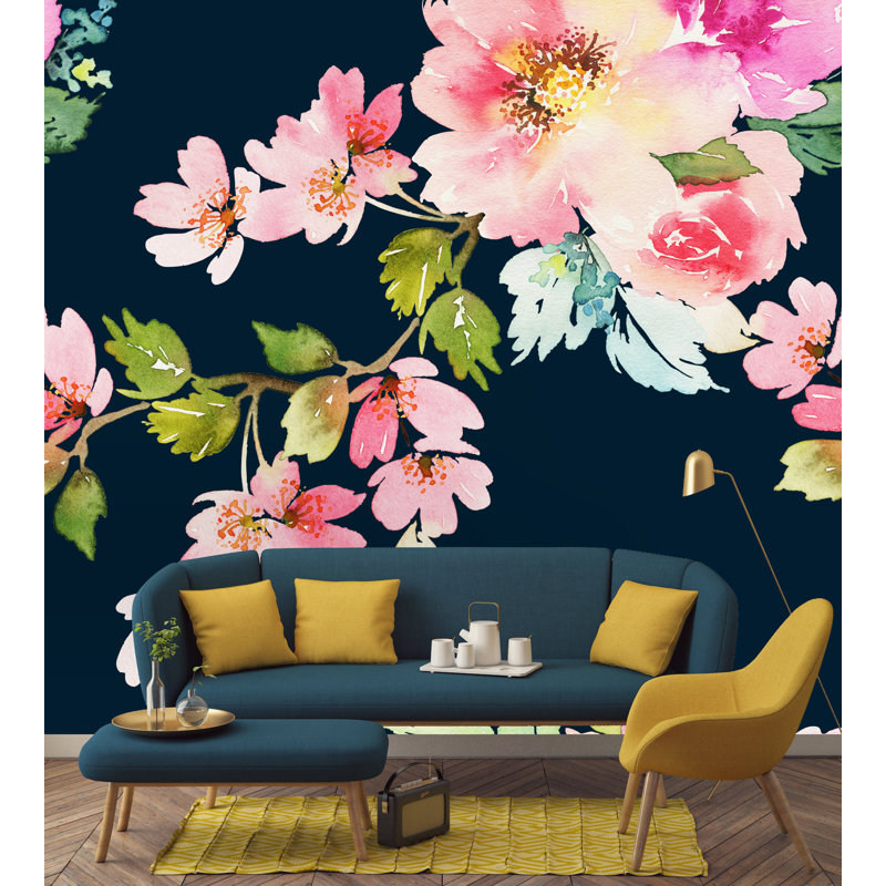 Labette Peel & Stick Floral Wall Mural, Black, 10.42' L x 125" W