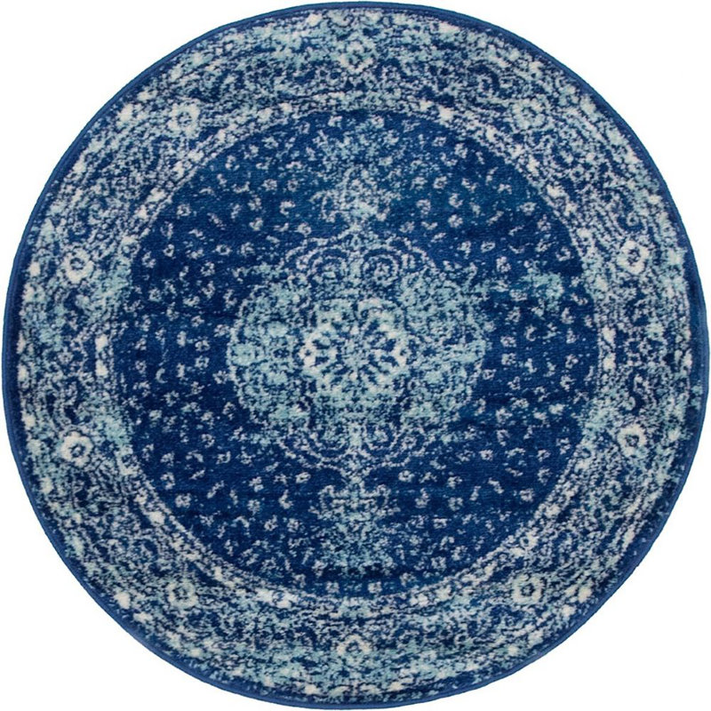 Tapis bleu marine Rizo Pat, Rond 3 pi
