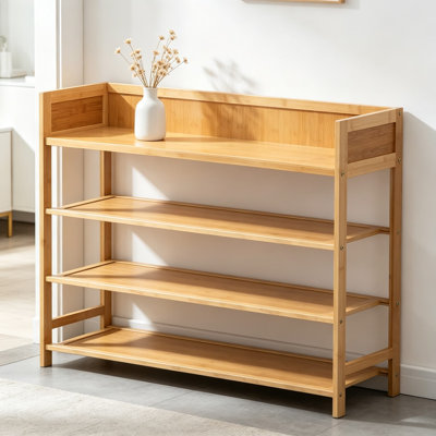 Bamboo Shoe Rack for Entryway, 4-Tier Shoe Organizer with Large Capacity, Sturdy Natural Bamboo Shelf for Living Room, Bedroom, and Balcony