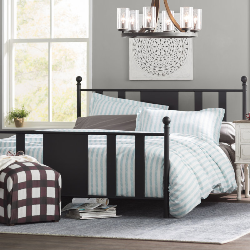 Becky Cameron Distressed Rugged Stripe Duvet Cover Set, King/Cal. King Duvet Cover + 2 King Shams, Light Blue