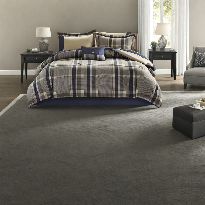 Premium Plaid Bedding Set, Polyester Comforter Modern Style For Home