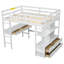 Lit mezzanine double avec bureau intégré, tiroirs et tablettes de rangement - Lit pour enfant peu encombrant, blanc