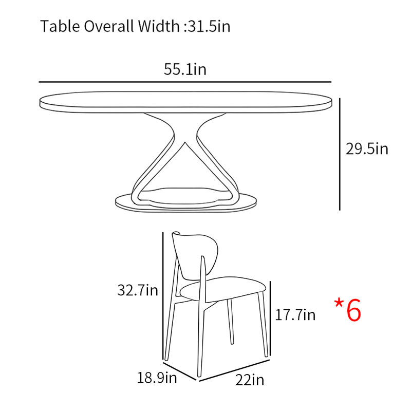 Ensemble de table de salle à manger moderne et simple en acier au carbone, H 29,5 po x L 55,1 po x l 31,5 po