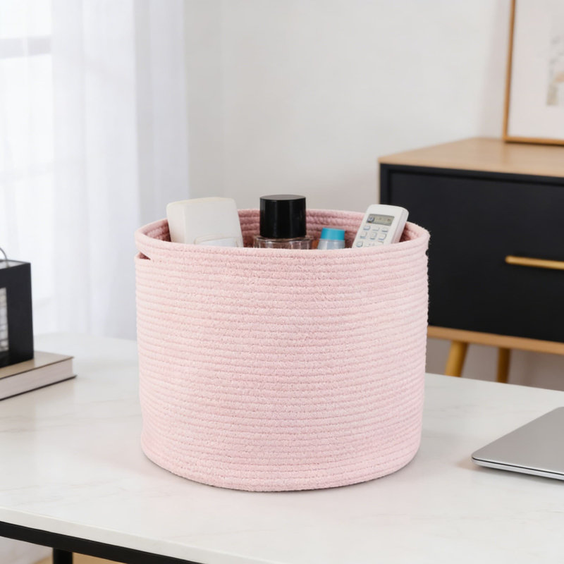 Woven Cotton Rope Storage Basket, Versatile Nursery Organizer For Laundry, Toys, Blankets, And Clothes With Hidden Handles