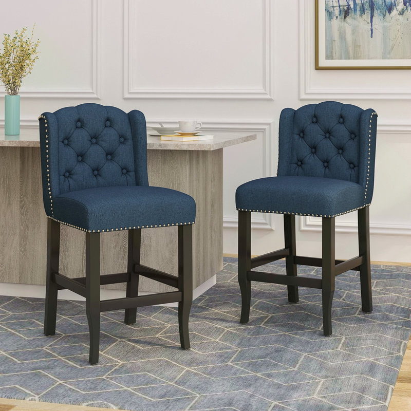 Ensemble de 2 tabourets de comptoir à oreilles capitonnés en tissu Vienna Vienna , Bleu