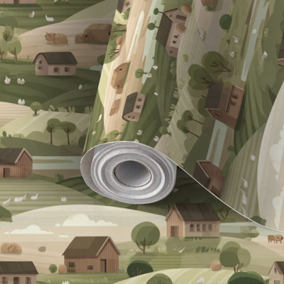 Papier peint auto-adhésif à peler et coller, paysage de ferme matinal, carrelage infini, auto-adhésif et amovible, 17,7 po x 118 po (45 x 300 cm)
