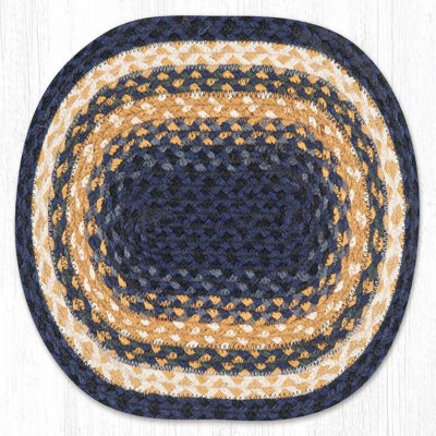  Jute Placemat 13"x19", Lt. Blue, Dk. Blue & Mustard Braided Table Mat, Coastal Rustic Dining Accent
