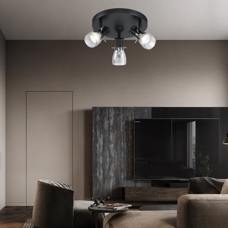 Flsnt 3-light Track Lighting Fixtures Ceiling, Matte Black Round Directional Ceiling Spotlight,for Living Room, Kitchen, Rotatable Heads, 24w, 3000k, 1350lm