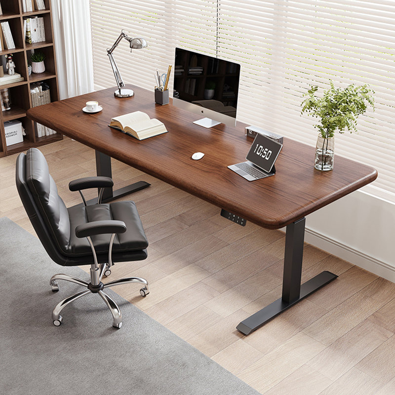 Bureau rectangulaire en bois massif à hauteur réglable Nut-Brown, H 51,18 po x l 55,12 po x P 27,56 po
