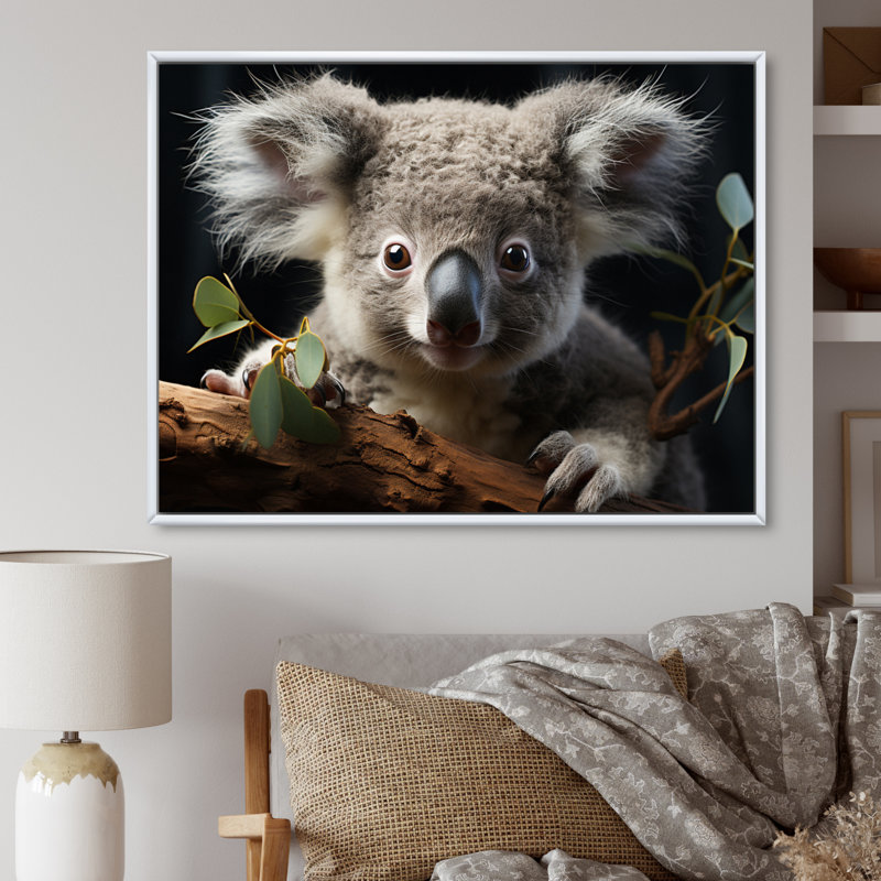 Koala Portrait I sur impression sur toile, H 12 po x l 20 po, Cadre flottant blanc