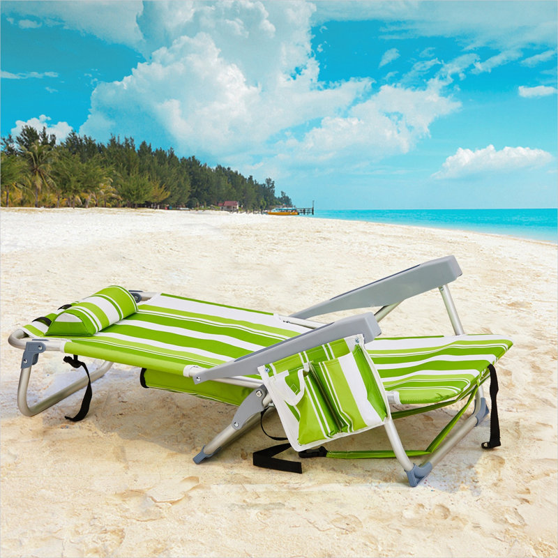 Chaise de plage pliante pour le camping et les pique-niques, avec dossier réglable et structure en aluminium, rayures vertes classiques, capacité de charge de 100 kg
