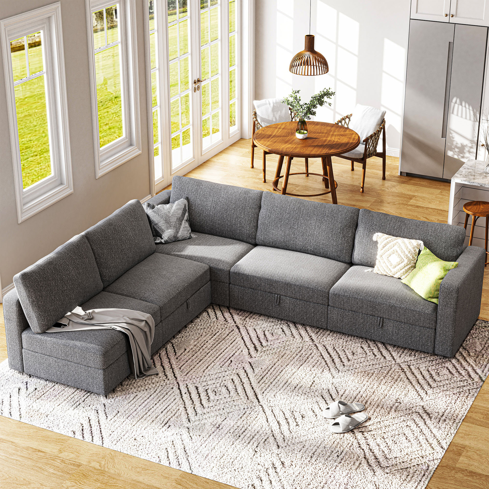 HONBAY Convertible Modular Sectional Storage Sofa L-Shaped Couch