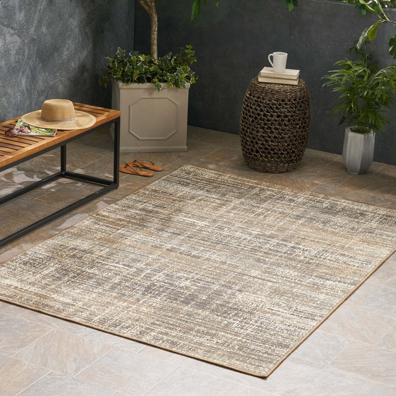 Grey Rectangle Polypropylene 5'3" X 7' Rug