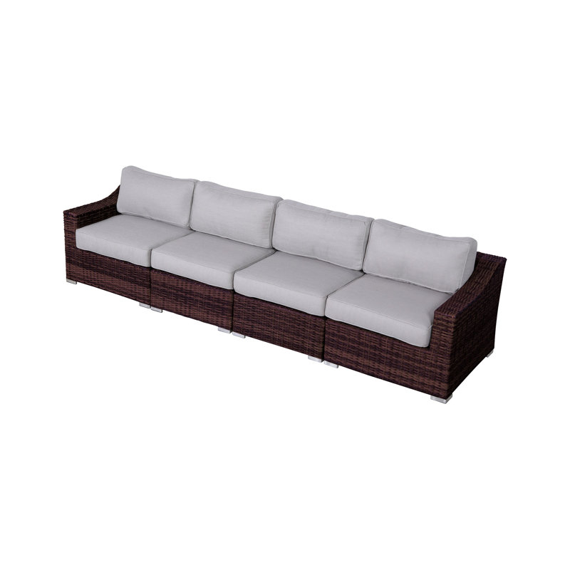 Ensemble de conversation modulaire avec coussins 4 pièces Biles, Brun
