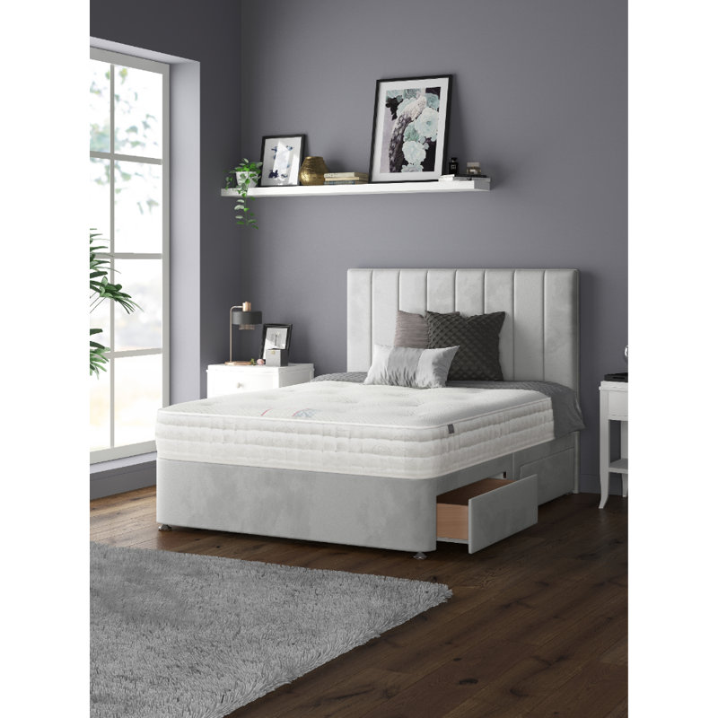 Hedley Divan Bed Base, Super King (6'), Silver, 2 Foot-end Drawers