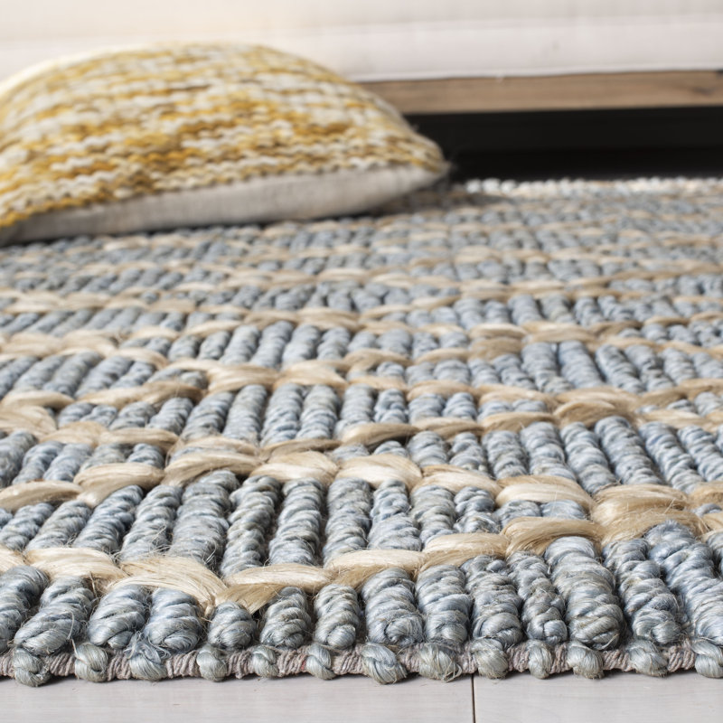 Alegria Natural Fiber Hand Loomed Jute/Cotton Geometric Rug in Light Blue/Brown, Rectangle 9' x 12'