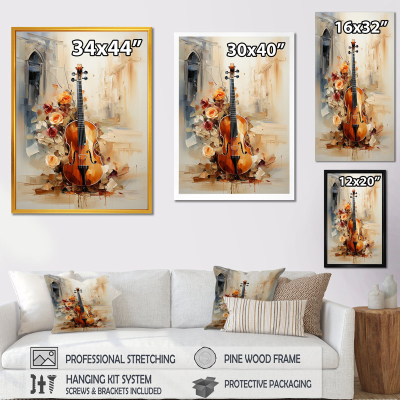 Violon rétro, mélodie I, Cadre doré simple, H 20 po x l 12 po x P 1 po