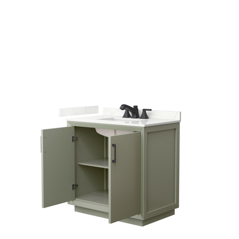 Strada 36 in. Single Vanity, Giotto Quartz, Light Green, Matte Black