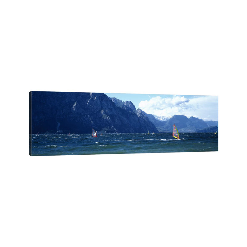 Windsurfing on a Lake, Lake Garda, Italy 1 Piece Wrapped Canvas Panoramic Wall Art, 121.92 cm H x 40.64 cm W x 1.91 cm D
