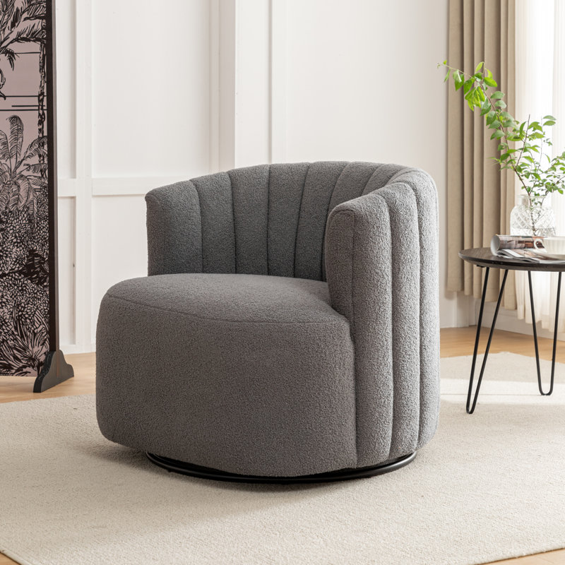 Fauteuil demi-tonneau pivotant rembourré Musaab, Gris