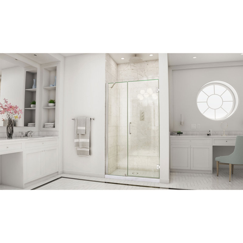 DreamLine Unidoor 41 - 42 inch W x 72 inch H Frameless Hinged Shower Door with Support Arm in Brushed Nickel, Brushed Nickel