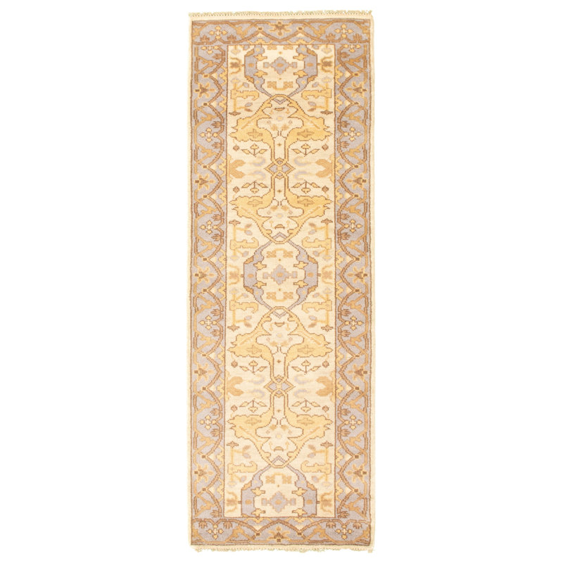 Tapis de couloir unique en laine noué à la main de style nouvel âge de 2 pi 8 po x 7 pi 10 po Antoni en kaki clair / brun / bleu