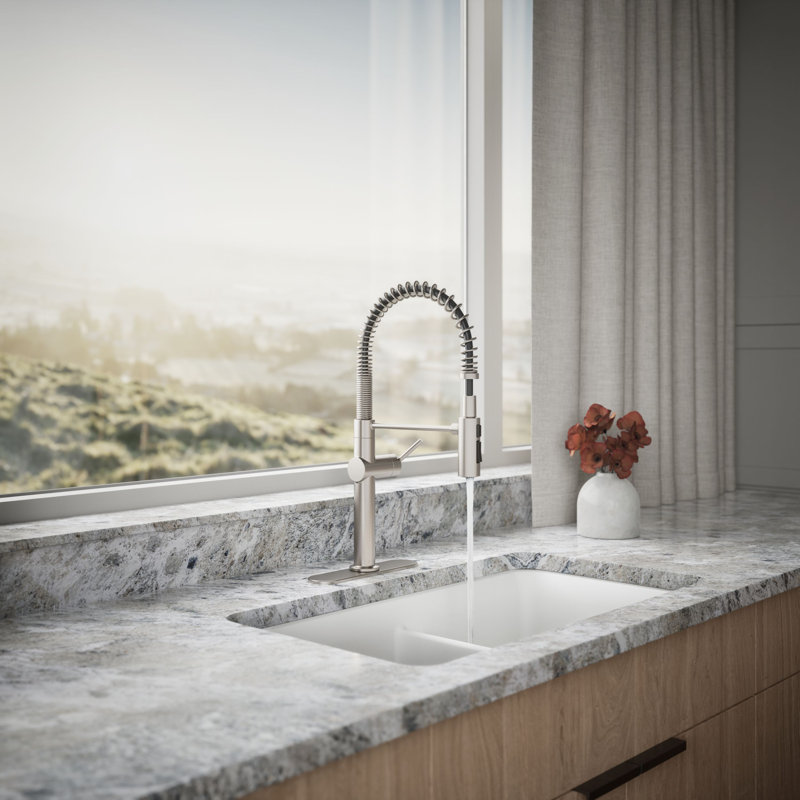 Kohler Crue Single Handle Semi-Professional Pre-Rinse Kitchen Faucet with Three-Function Pull Down Sprayer, Vibrant Stainless