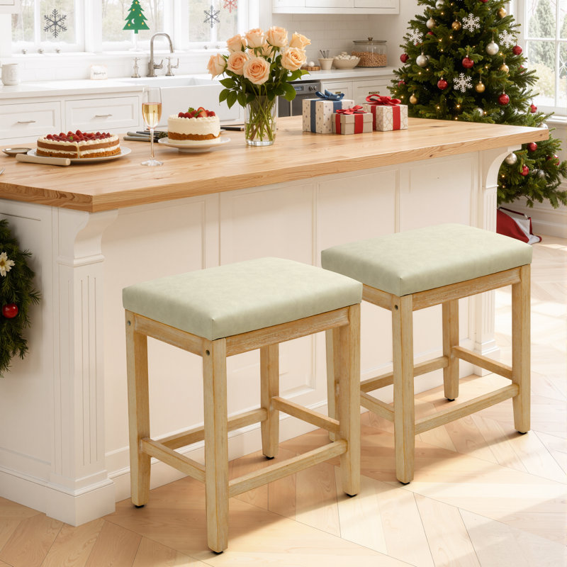 Tabouret de bar 24 po Yerly, Siège beige / structure en bois