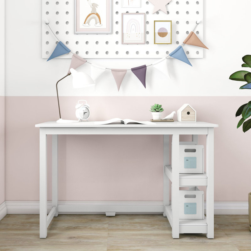 Nikolaos Medium Desk W/ Shelves K/D, White