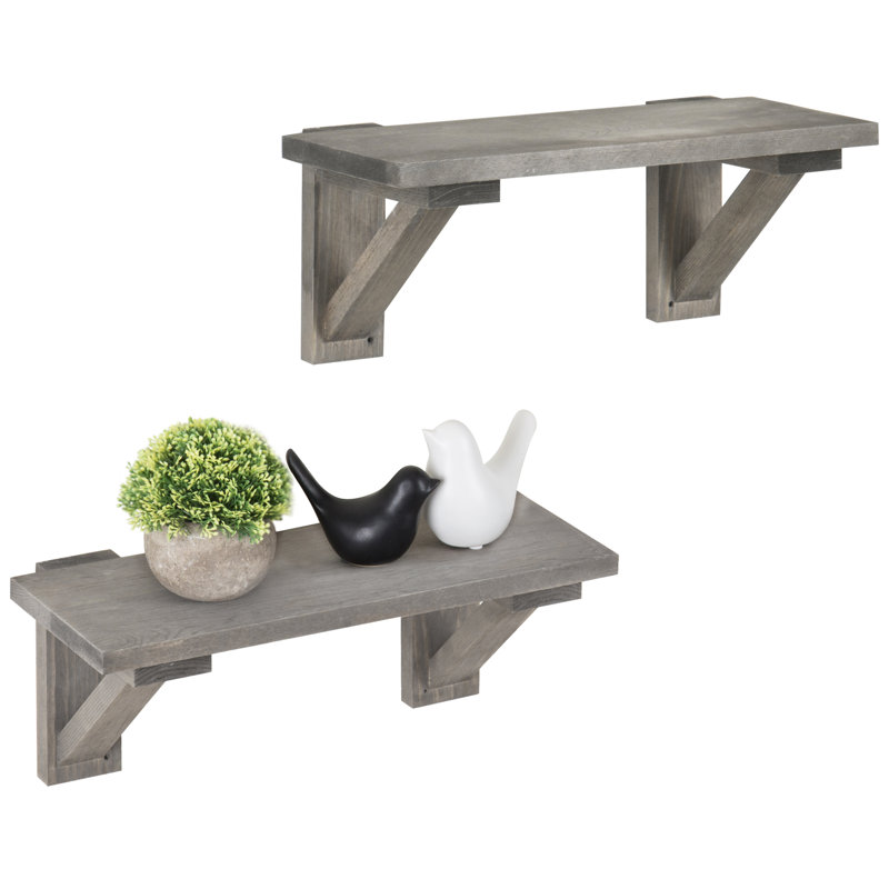 Derrald 2 Piece Solid Wood Floating Shelf, Grey