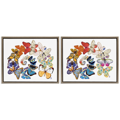 Fly Away Butterfly Spirals 2 PC Brown Framed Floater Canvas Set by Ann Jasperson