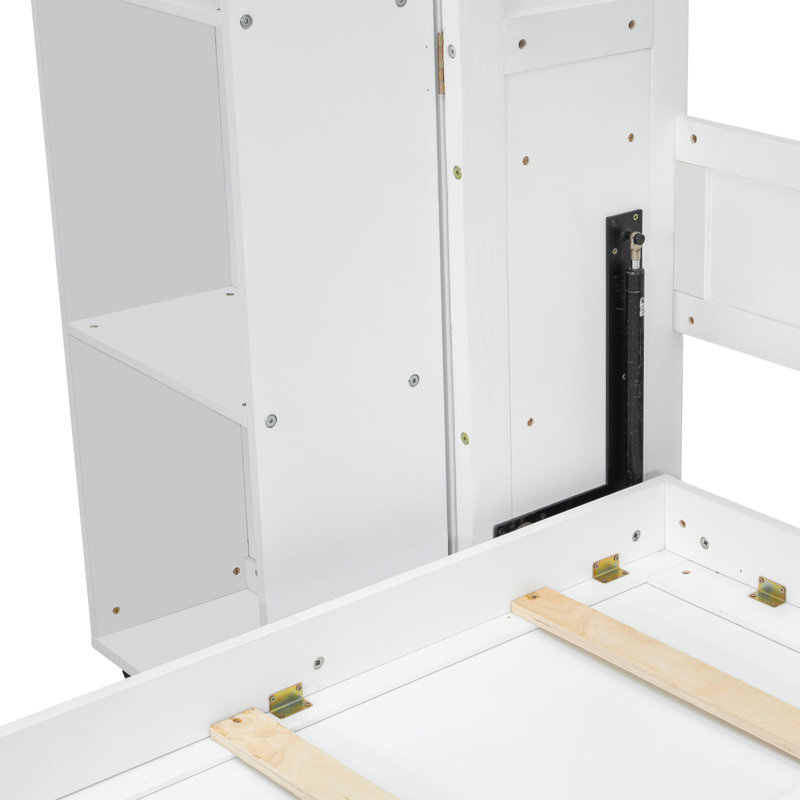 Murphy Bed With Foldable Bookcase, White