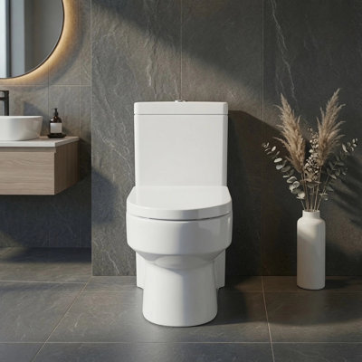 BCANHOME Compact One Piece Toilet With Soft-Close Seat Lid, High-Efficiency 1.2/1.8 GPF Dual Flush, Dirt-Resistant Glazed, Space-Saving Design For Limited Layouts