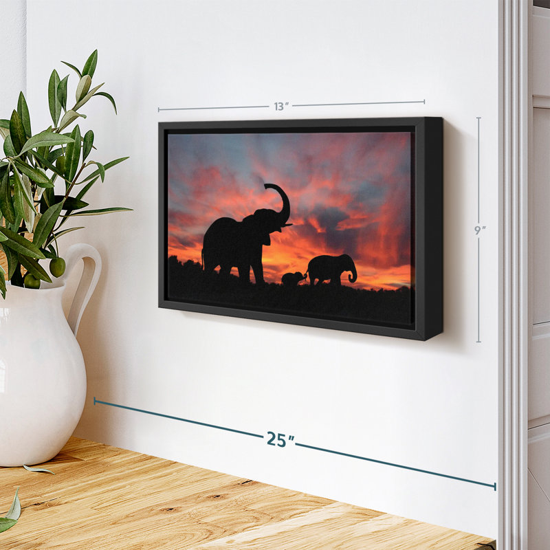 Elephant Silhouette Sunset Canvas Print, 9" H x 13" W