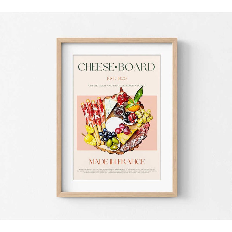 «Gourmet Cheese Board», impression d'art sur plateau de fromage artisanal, H 42 po x l 56 po, Tanné