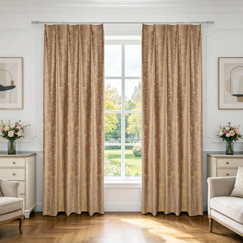  70%-90% Blackout Curtain, Velvet Gold-Stamped Texture, Finished Hook Curtain With Fixed Korean Pleats. Standard 2-Piece Set, Ideal For Daily Use In Bedrooms And Living Rooms.