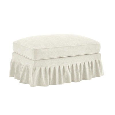 Beige And White Chenille With Removable Pleats Skirts Presenting Two Looks Soft Comfortable Segmented Back High - Density Foam Movable Lumber Pillow Curved Spindle Legs Design Silver Threaded Fabric