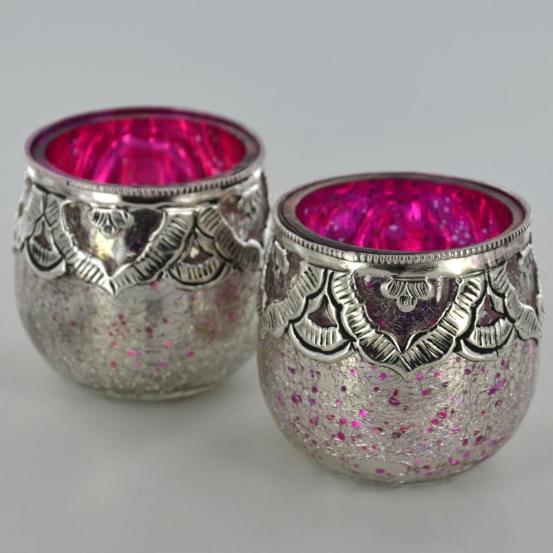 2 Piece Glass Tabletop Votive Holder Set, Pink