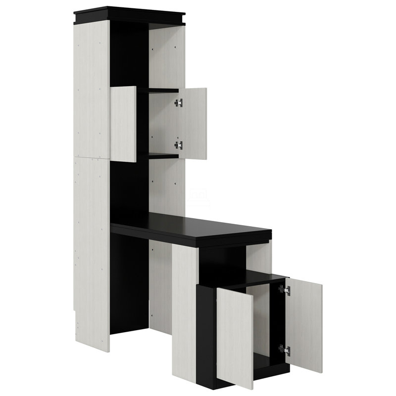 Lit escamotable double avec bureau, tablettes et armoires de rangement